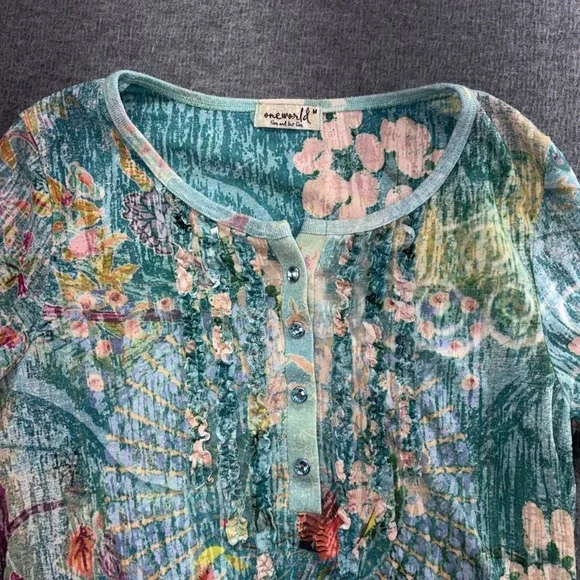 Emerald Women's Snap Top Size Medium Long Sleeve - Picture 2 of 8